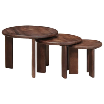 Nesttafels 3 pcs Donkerbruin Massief Mango Hout