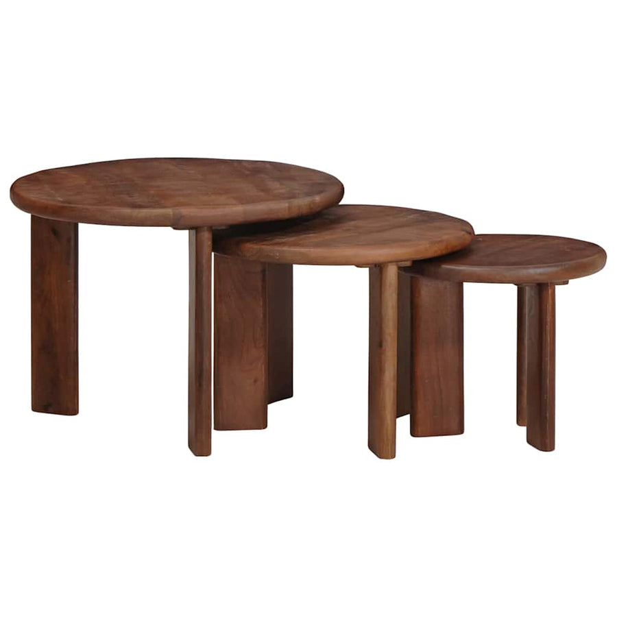 Nesttafels 3 pcs Donkerbruin Massief Mango Hout