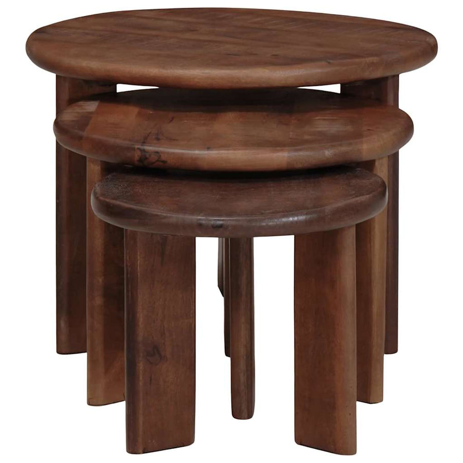 Nesttafels 3 pcs Donkerbruin Massief Mango Hout