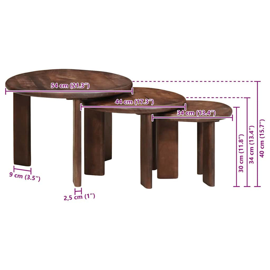 Nesttafels 3 pcs Donkerbruin Massief Mango Hout