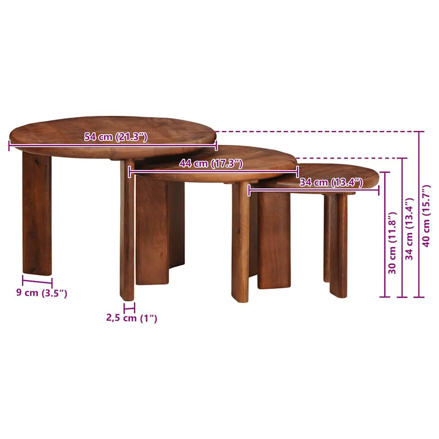 Nesttafels 3 pcs Honingbruin Massief Mango Hout