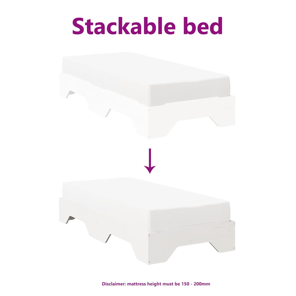 Bedframe zonder matras stapelbaar 80x200 cm massief hout wit