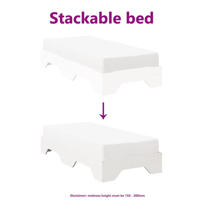 Bedframe zonder matras stapelbaar 80x200 cm massief hout wit
