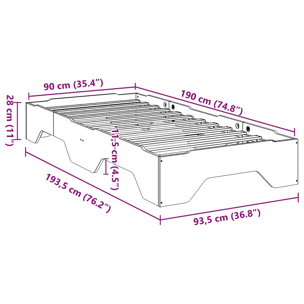 Bedframe zonder matras stapelbaar wasbruin 90x190 cm hout