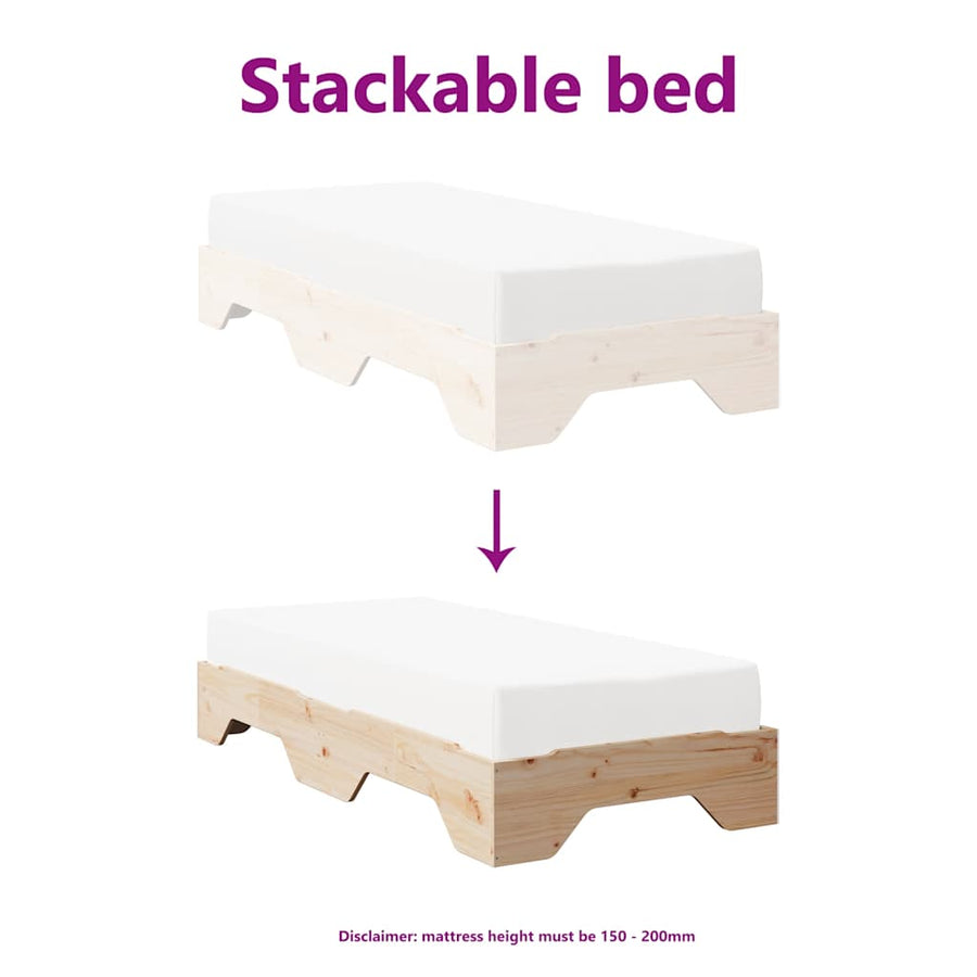 Bedframe zonder matras stapelbaar 75x190 cm massief hout