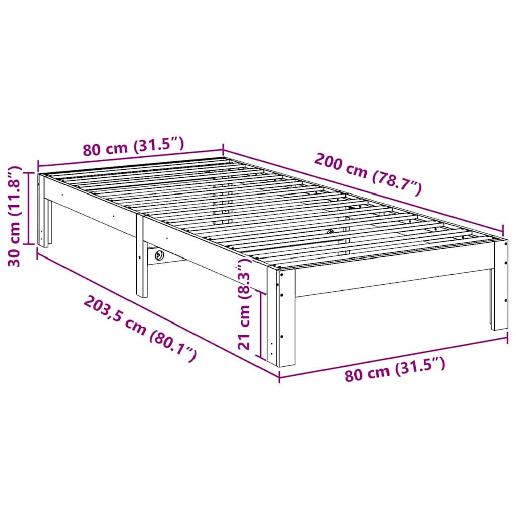 Bedframe Zonder Matras Massief Grenenhout 80 x 200 cm Wit