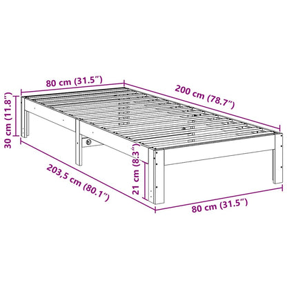 Bedframe Zonder Matras Massief Grenenhout 80 x 200 cm Wit