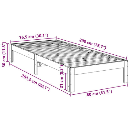 Bedframe zonder matras massief grenenhout wasbruin 80x200 cm