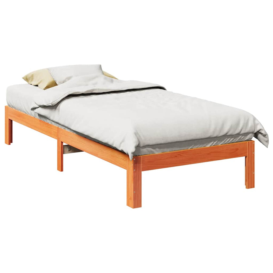 Bedframe zonder matras massief grenenhout wasbruin 80x200 cm