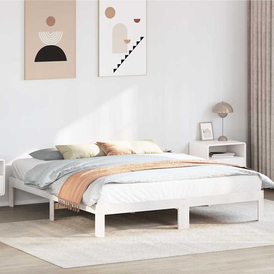 Bedframe Zonder Matras Massief Grenenhout 160 x 200 cm Wit