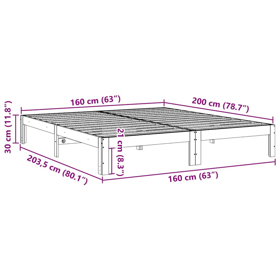 Bedframe Zonder Matras Massief Grenenhout 160 x 200 cm Wit