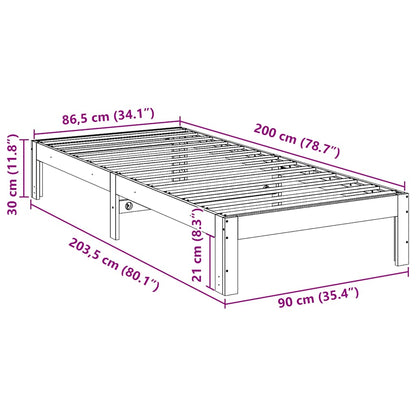 Bedframe zonder matras massief grenenhout wit 90x200 cm