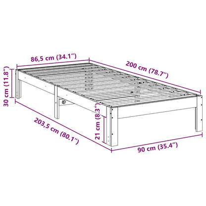 Bedframe zonder matras massief grenenhout wasbruin 90x200 cm