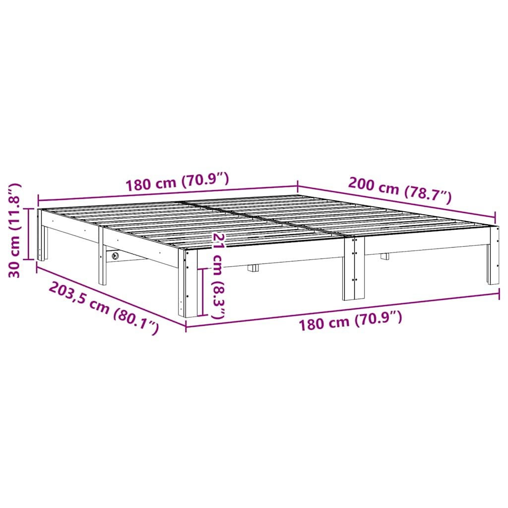 Bedframe Zonder Matras Massief Grenenhout 180 x 200 cm Naturel