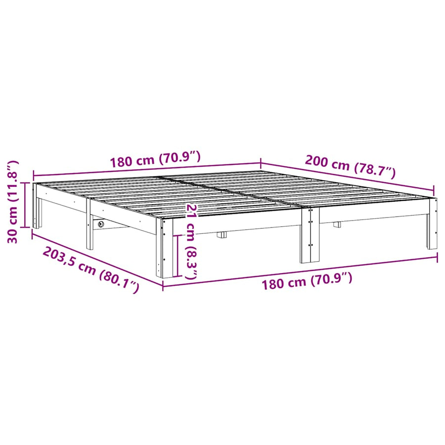 Bedframe Zonder Matras Massief Grenenhout 180 x 200 cm Naturel