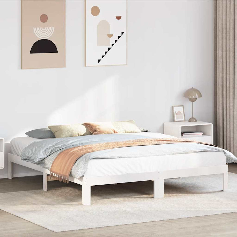Bedframe Zonder Matras Massief Grenenhout 180 x 200 cm Wit