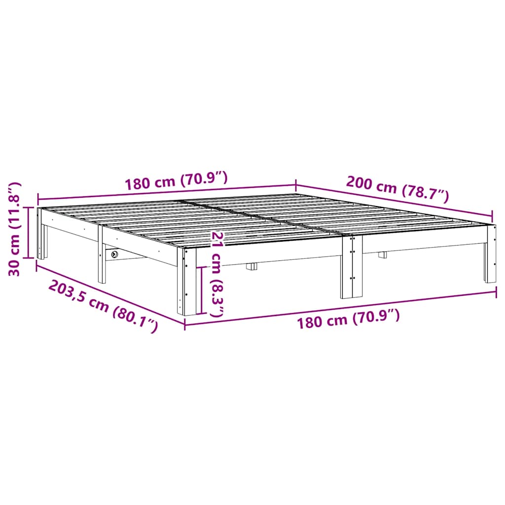 Bedframe Zonder Matras Massief Grenenhout 180 x 200 cm Wit