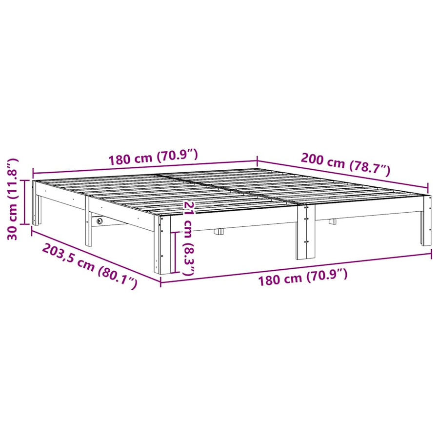 Bedframe Zonder Matras Massief Grenenhout 180 x 200 cm Wit