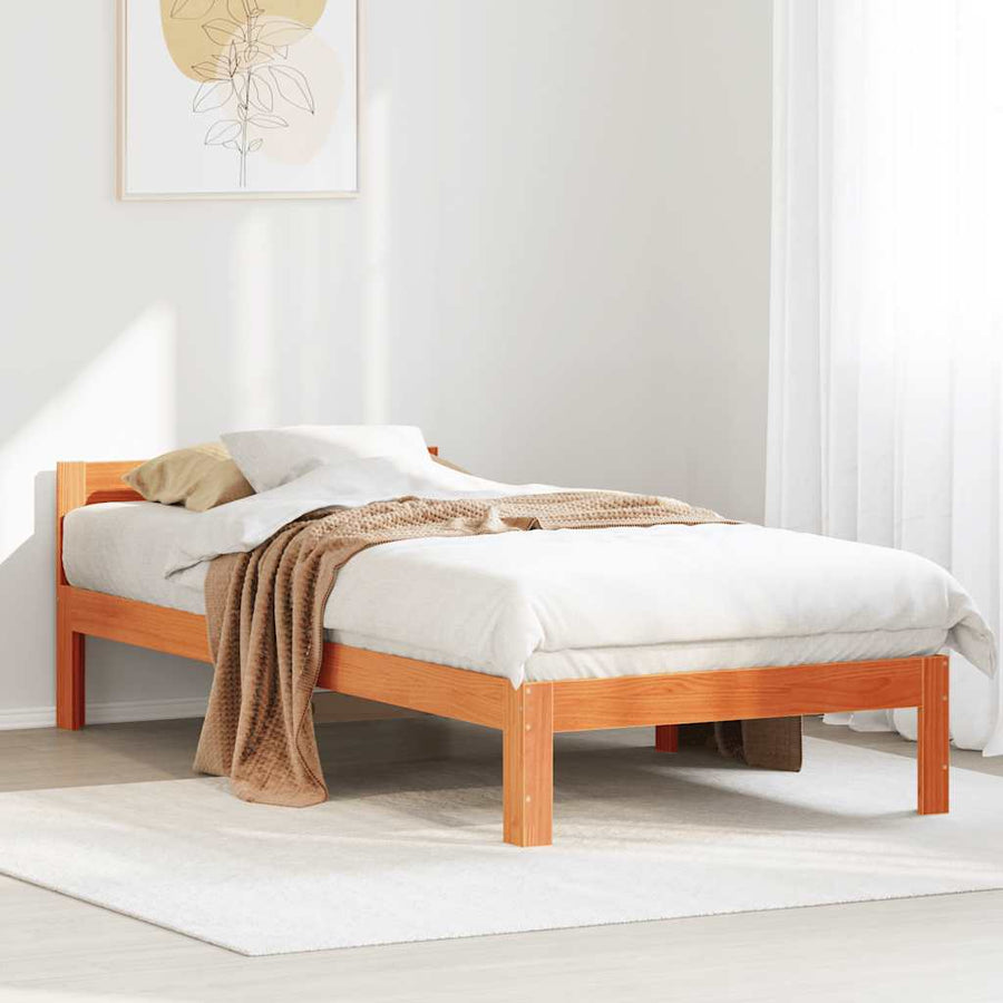Bedframe zonder matras massief grenenhout wasbruin 80x200 cm