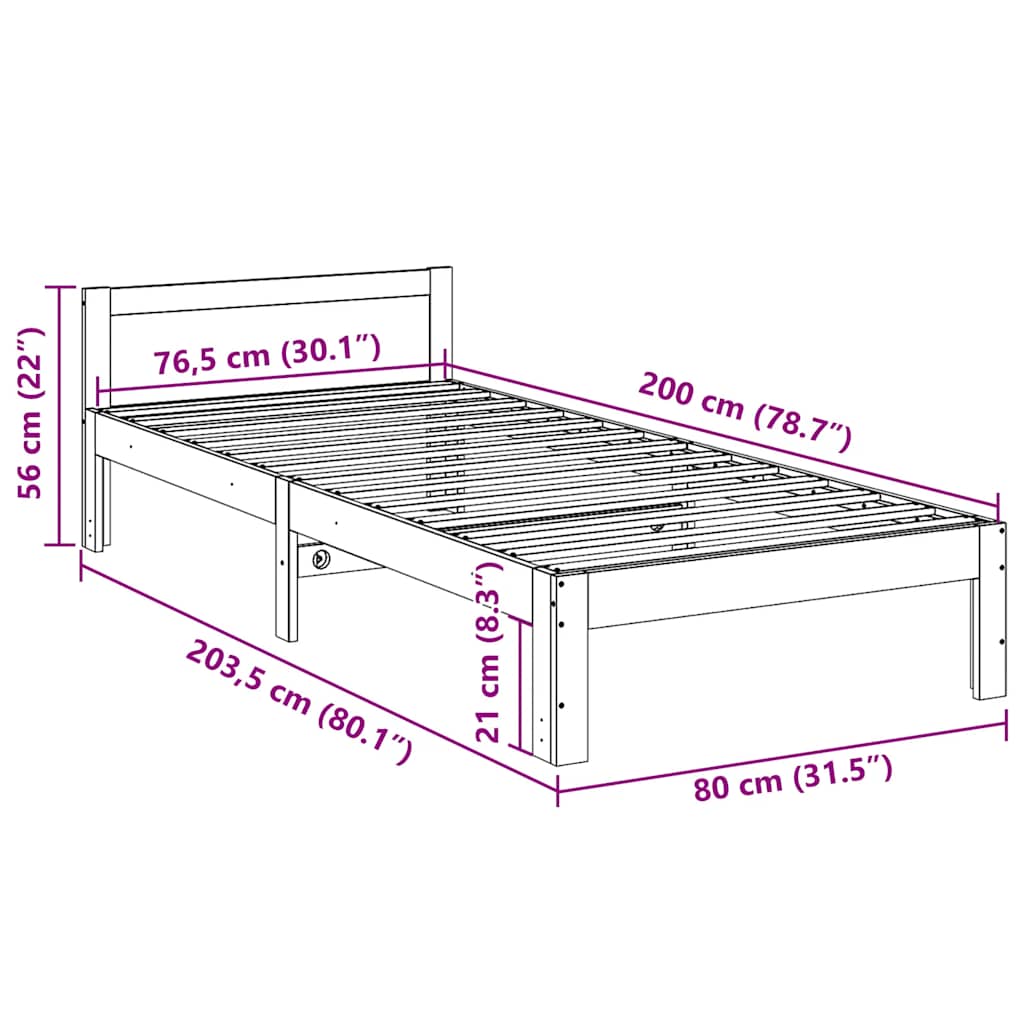 Bedframe zonder matras massief grenenhout wasbruin 80x200 cm