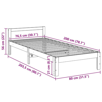 Bedframe zonder matras massief grenenhout wasbruin 80x200 cm