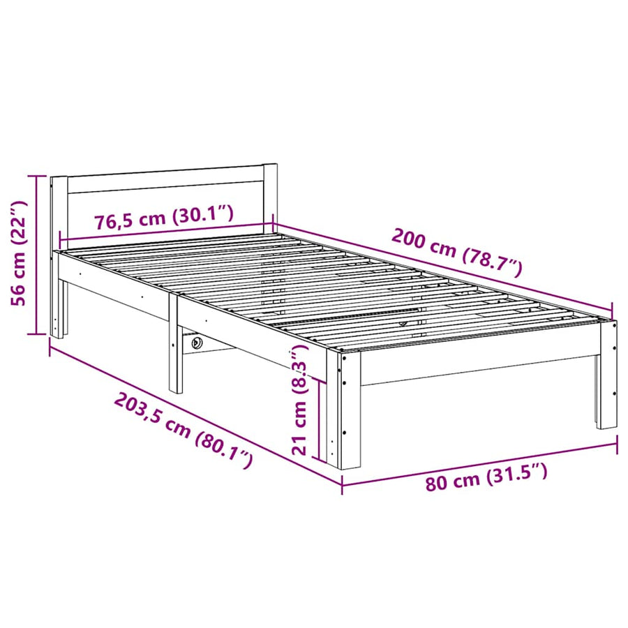 Bedframe zonder matras massief grenenhout wasbruin 80x200 cm