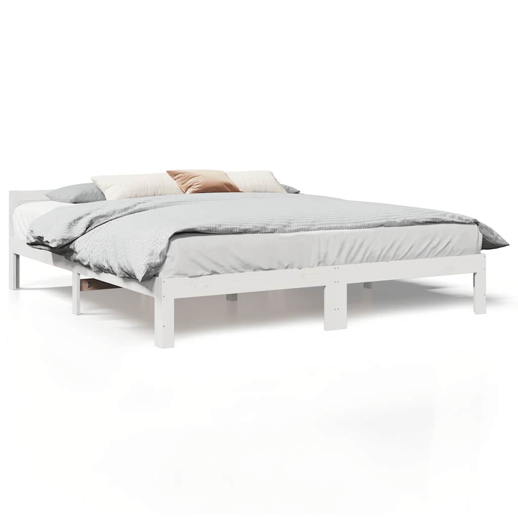 Bedframe Zonder Matras Massief Grenenhout Wit 160X200 Cm