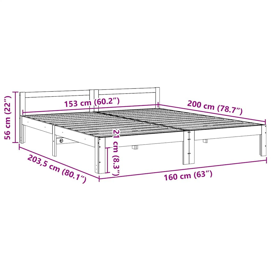 Bedframe Zonder Matras Massief Grenenhout Wit 160X200 Cm