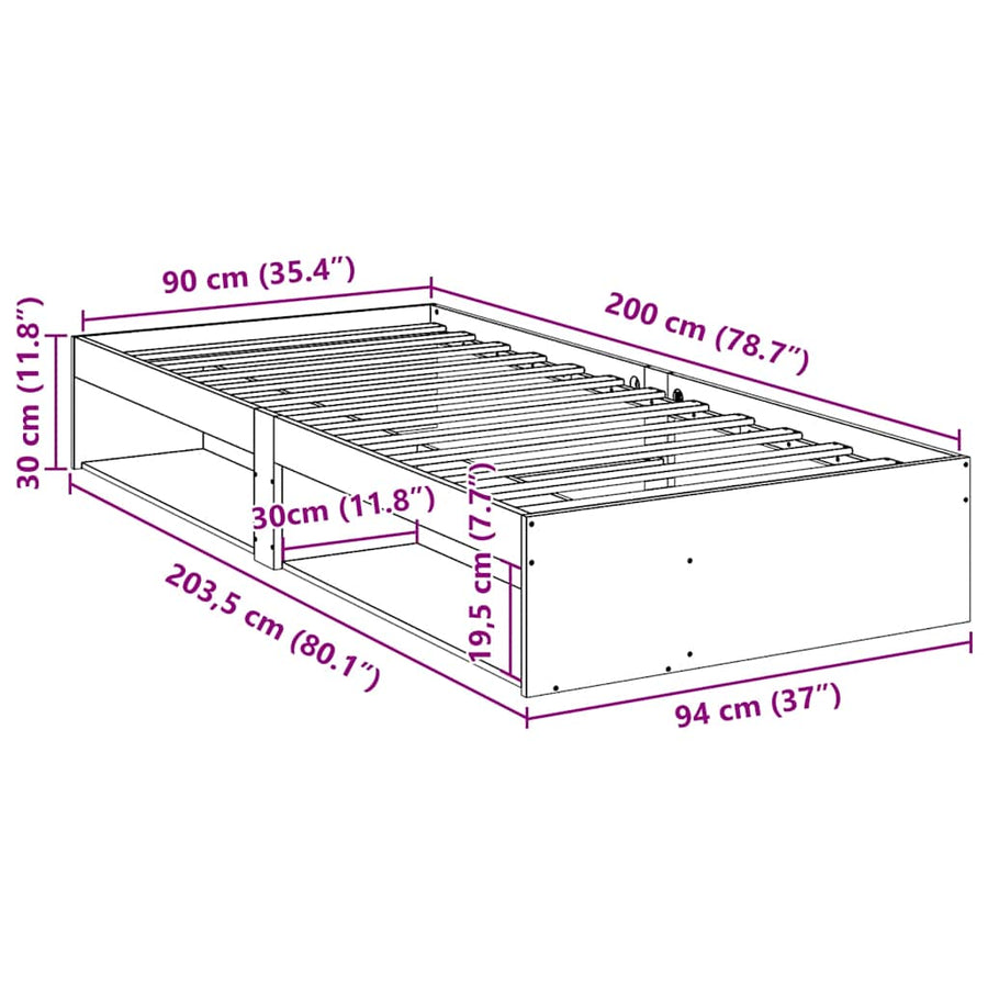 Slaapbank zonder matras 90x200 cm massief grenenhout wasbruin