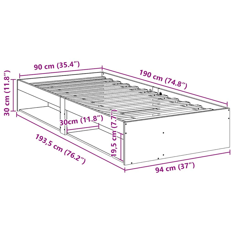 Slaapbank zonder matras 90x190 cm massief grenenhout