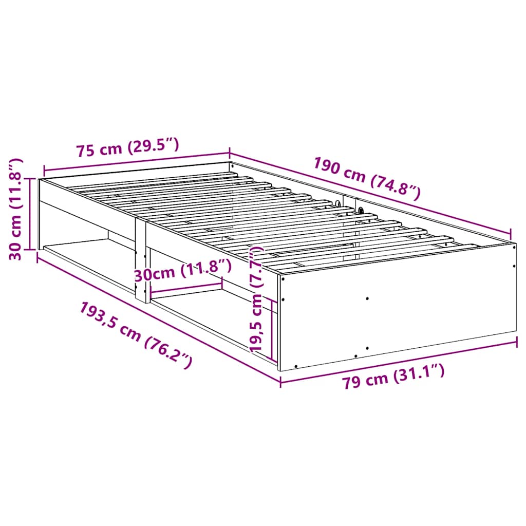 Slaapbank zonder matras 75x190 cm massief grenenhout