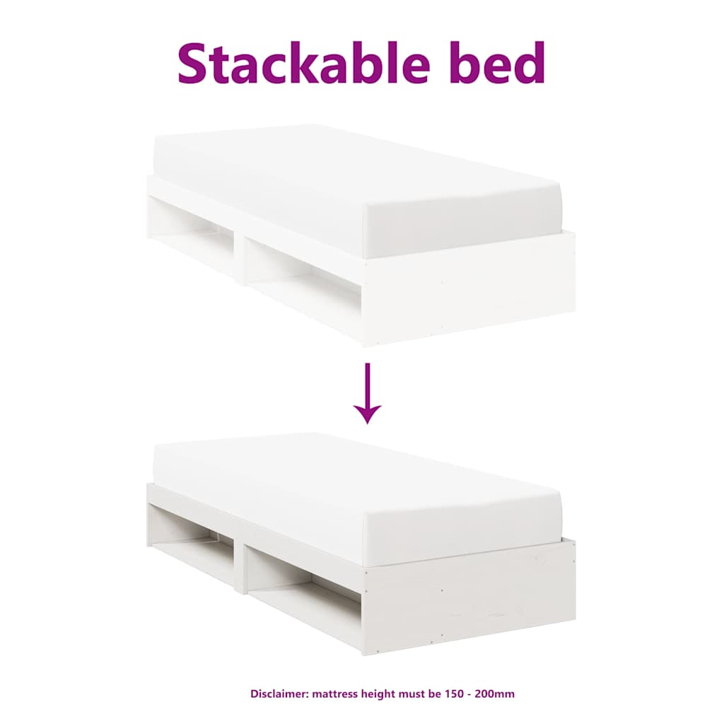 Slaapbank zonder matras 75x190 cm massief grenenhout wit