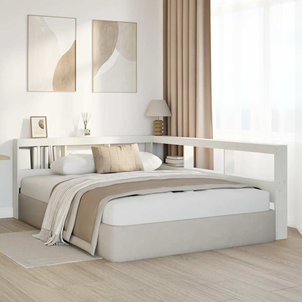 Boekenkast Hoofdeinde L-vormig 150 cm massief grenenhout wit