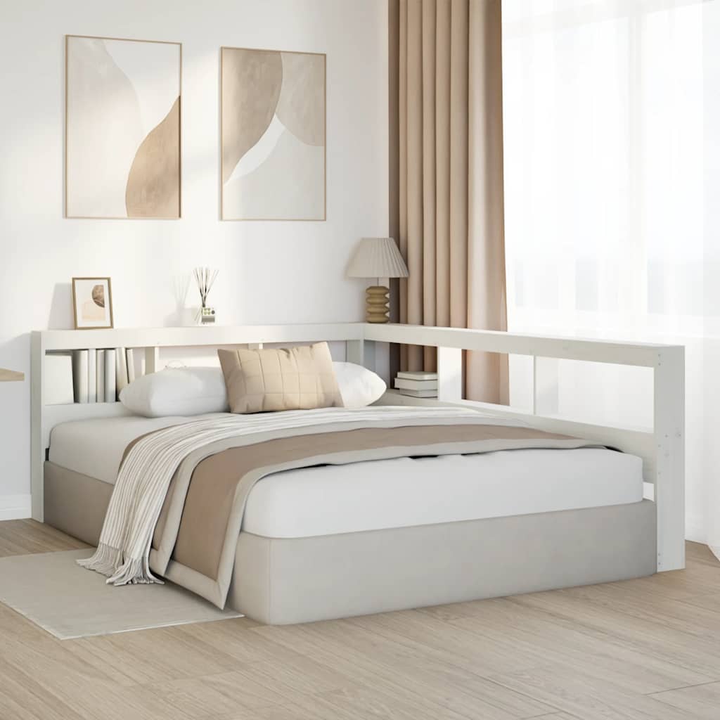 Boekenkast Hoofdeinde L-Vormig 140 Cm Massief Grenenhout 158.5 x 218.5 x 80 cm Wit