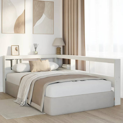 Boekenkast Hoofdeinde L-Vormig 120 Cm Massief Grenenhout 138.5 x 218.5 x 80 cm Wit