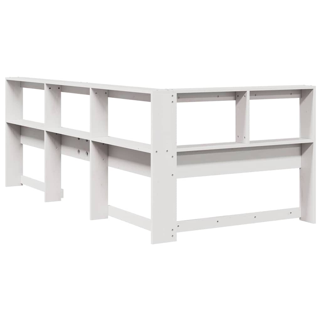 Boekenkast Hoofdeinde L-Vormig 100 Cm Massief Grenenhout 118.5 x 218.5 x 80 cm Wit