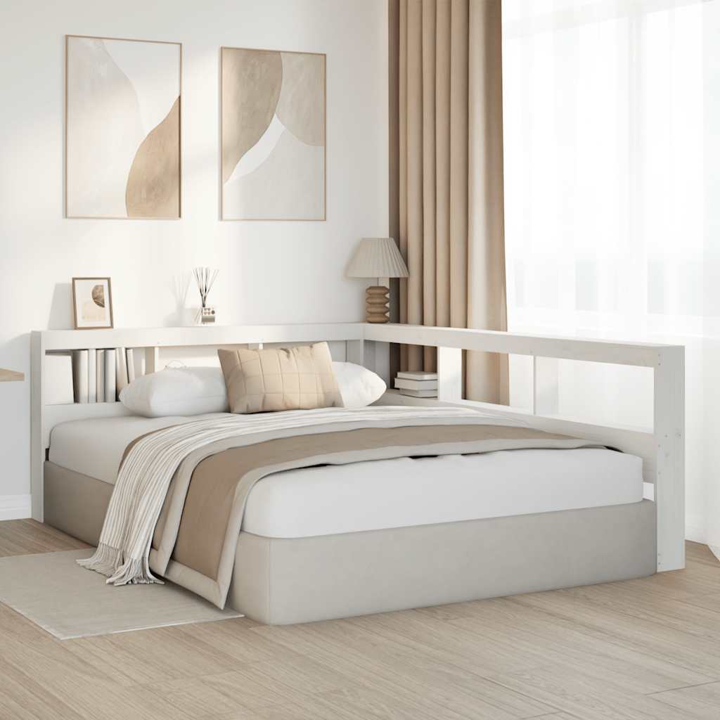 Boekenkast Hoofdeinde L-vormig 140 cm massief grenenhout wit