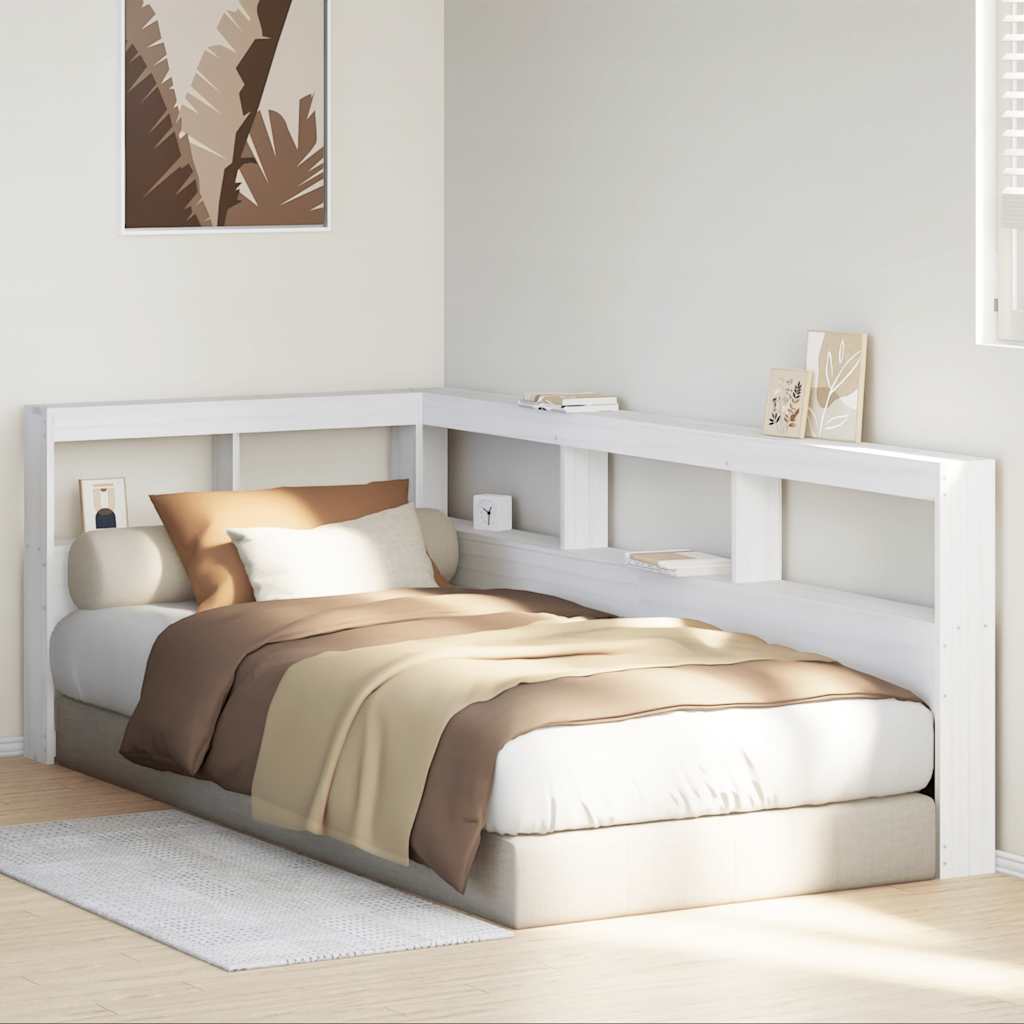 Boekenkast Hoofdeinde L-Vormig 90 Cm Massief Grenenhout 108.5 x 208.5 x 80 cm Wit