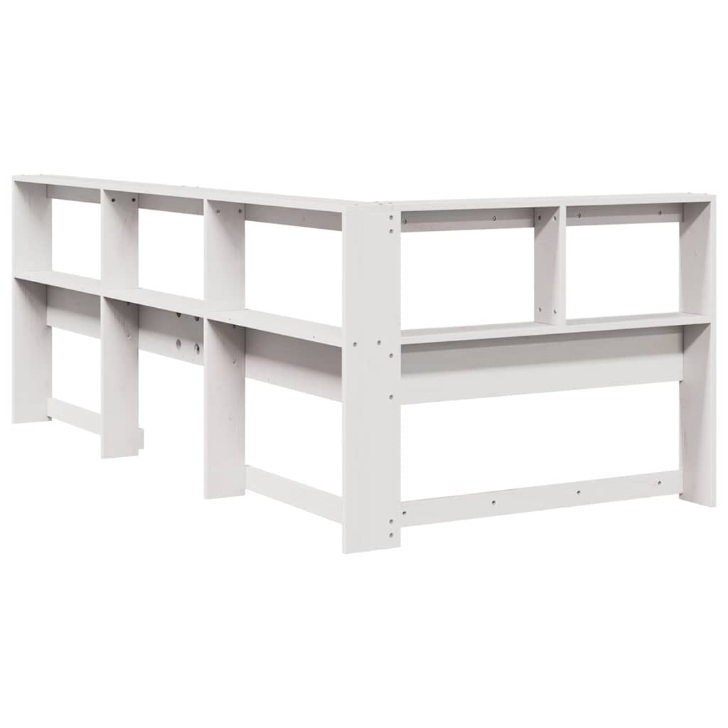 Boekenkast Hoofdeinde L-Vormig 90 Cm Massief Grenenhout 108.5 x 208.5 x 80 cm Wit