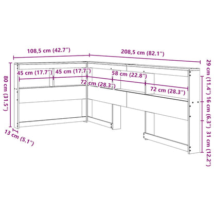 Boekenkast Hoofdeinde L-Vormig 90 Cm Massief Grenenhout 108.5 x 208.5 x 80 cm Wit