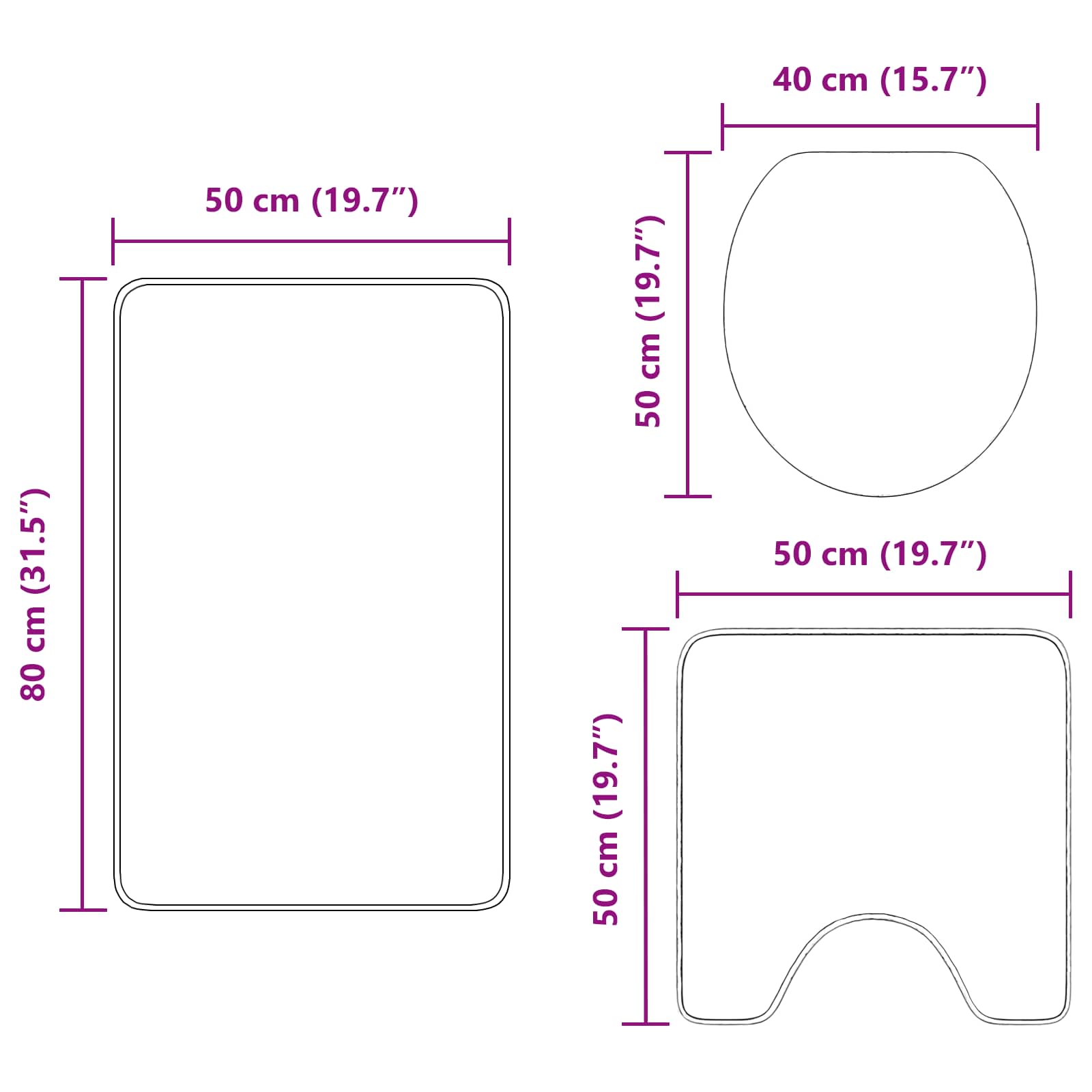 Antislip Badmat Set 3 pcs Rood PP