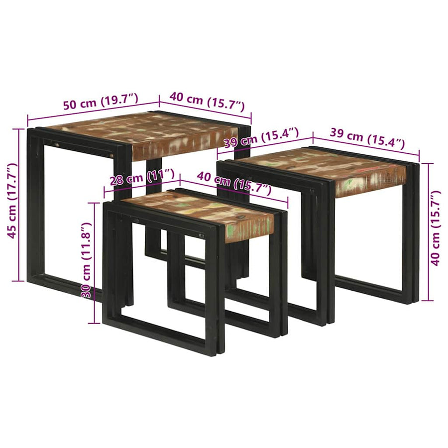 Nesttafels 3 pcs Meerkleurig Massief gerecycled hout