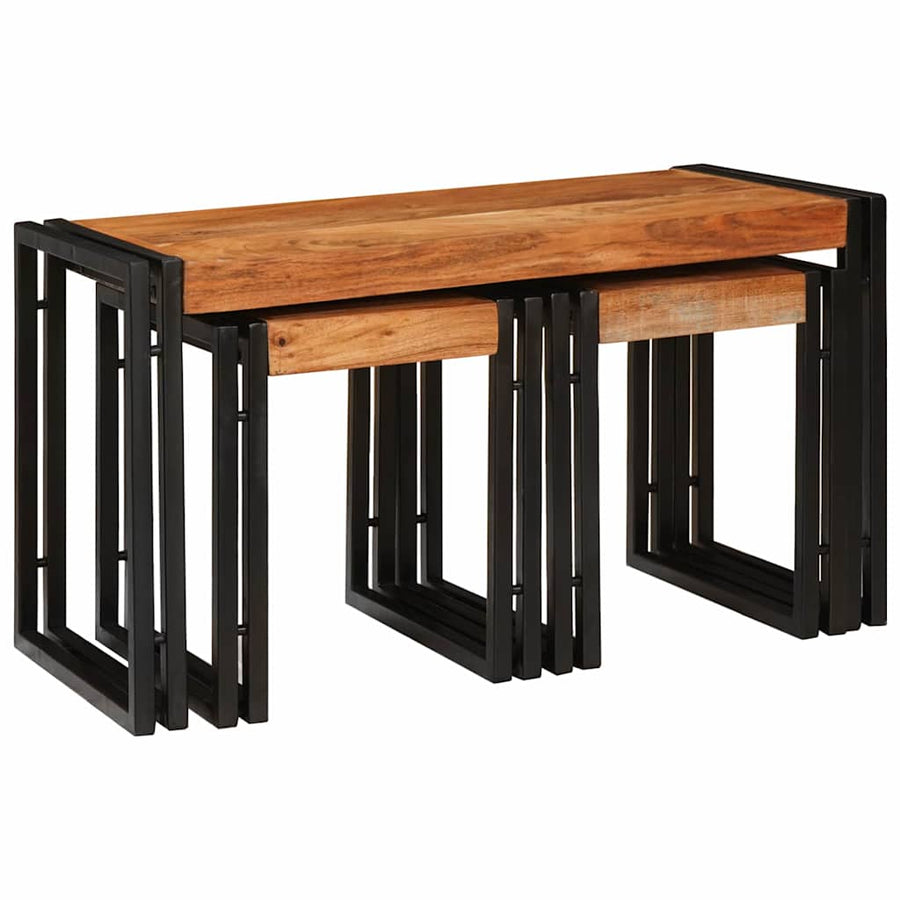 Eindtafels 3 pcs Bruin en zwart Massief acaciahout