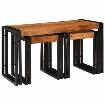 Eindtafels 3 pcs Bruin en zwart Massief acaciahout