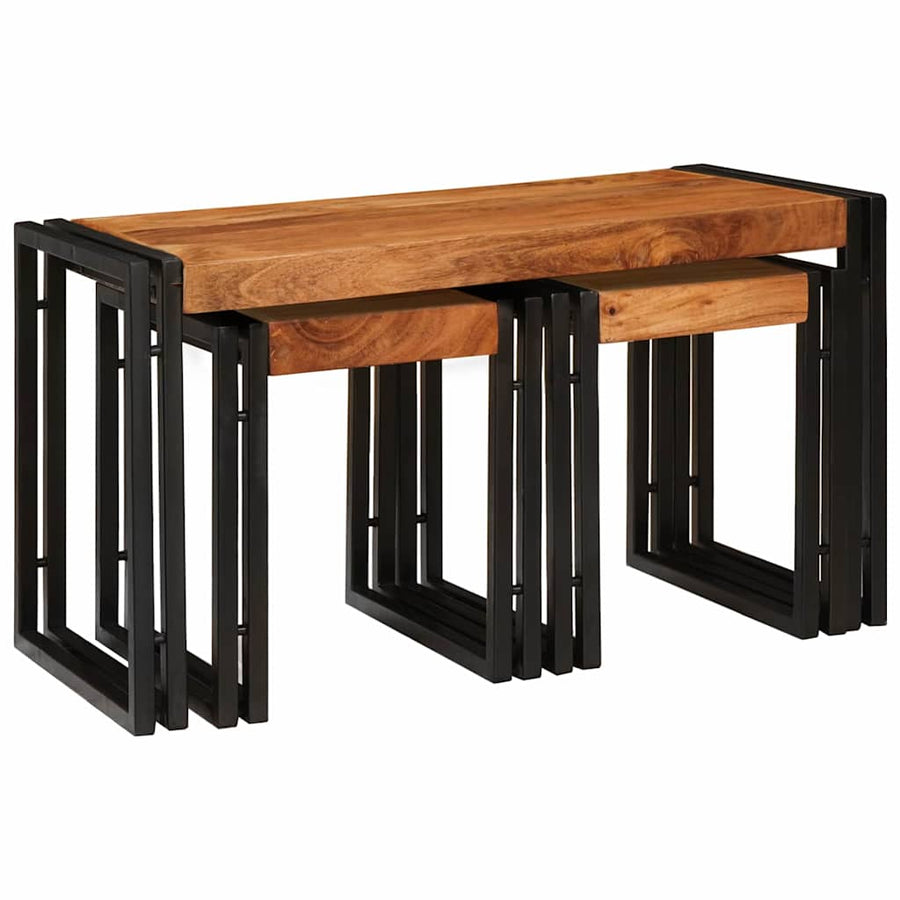Eindtafels 3 pcs Bruin en zwart Massief acaciahout