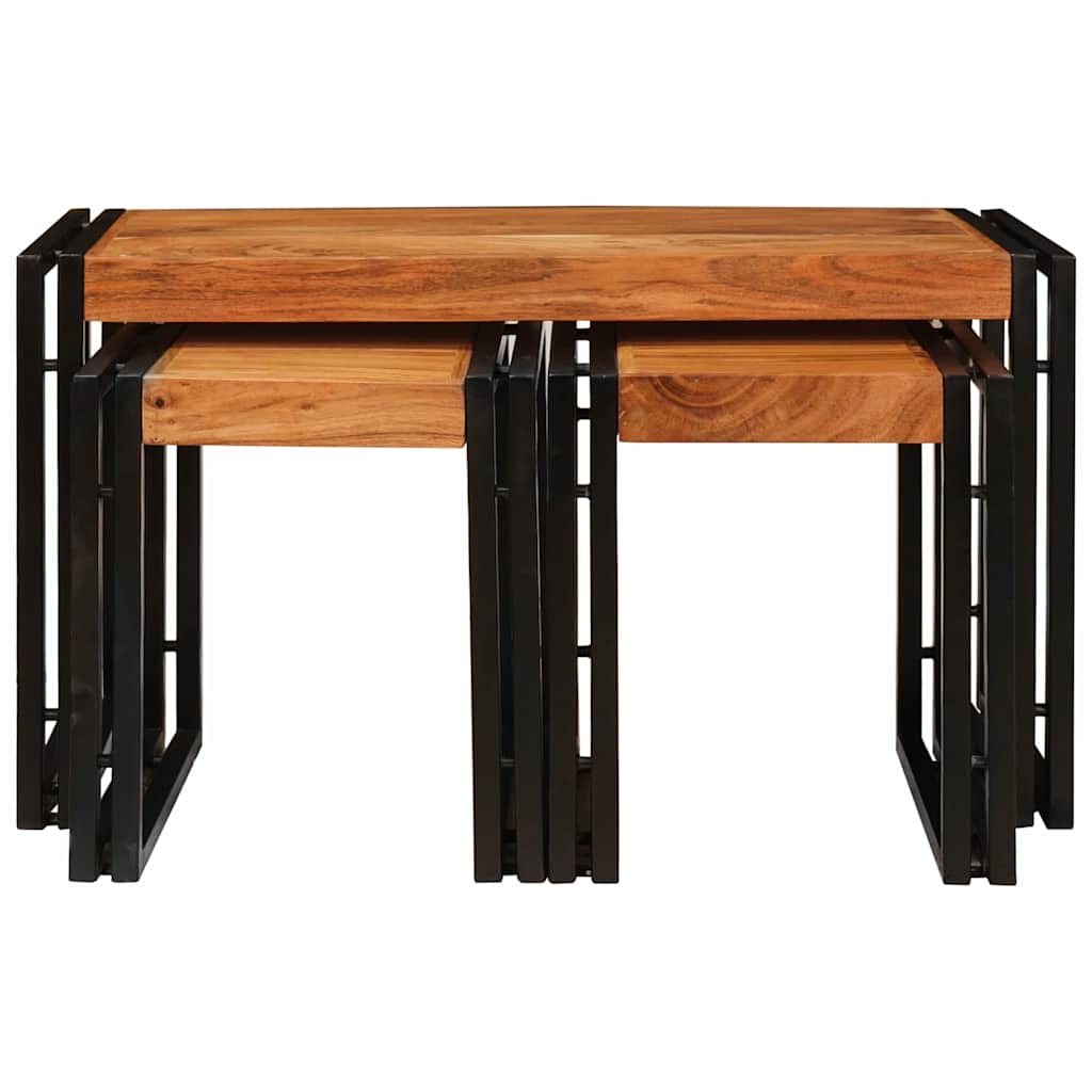 Eindtafels 3 pcs Bruin en zwart Massief acaciahout