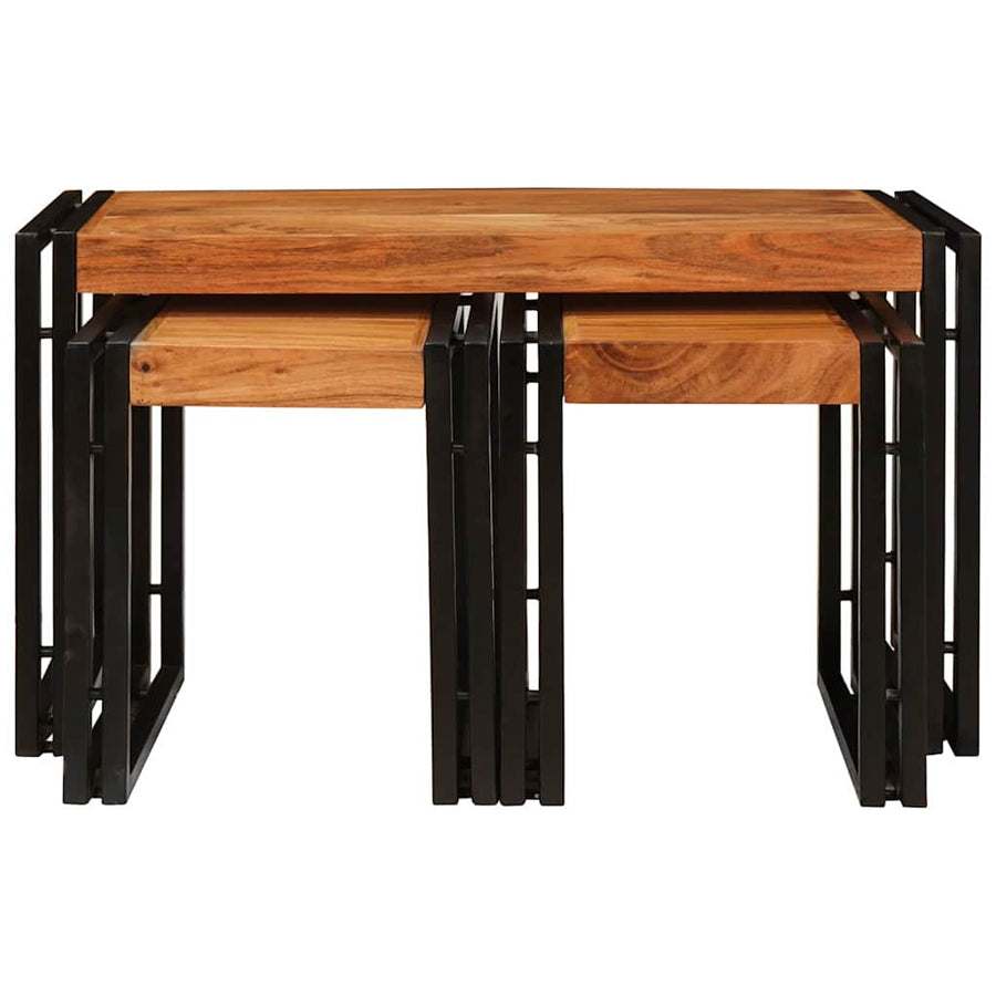 Eindtafels 3 pcs Bruin en zwart Massief acaciahout