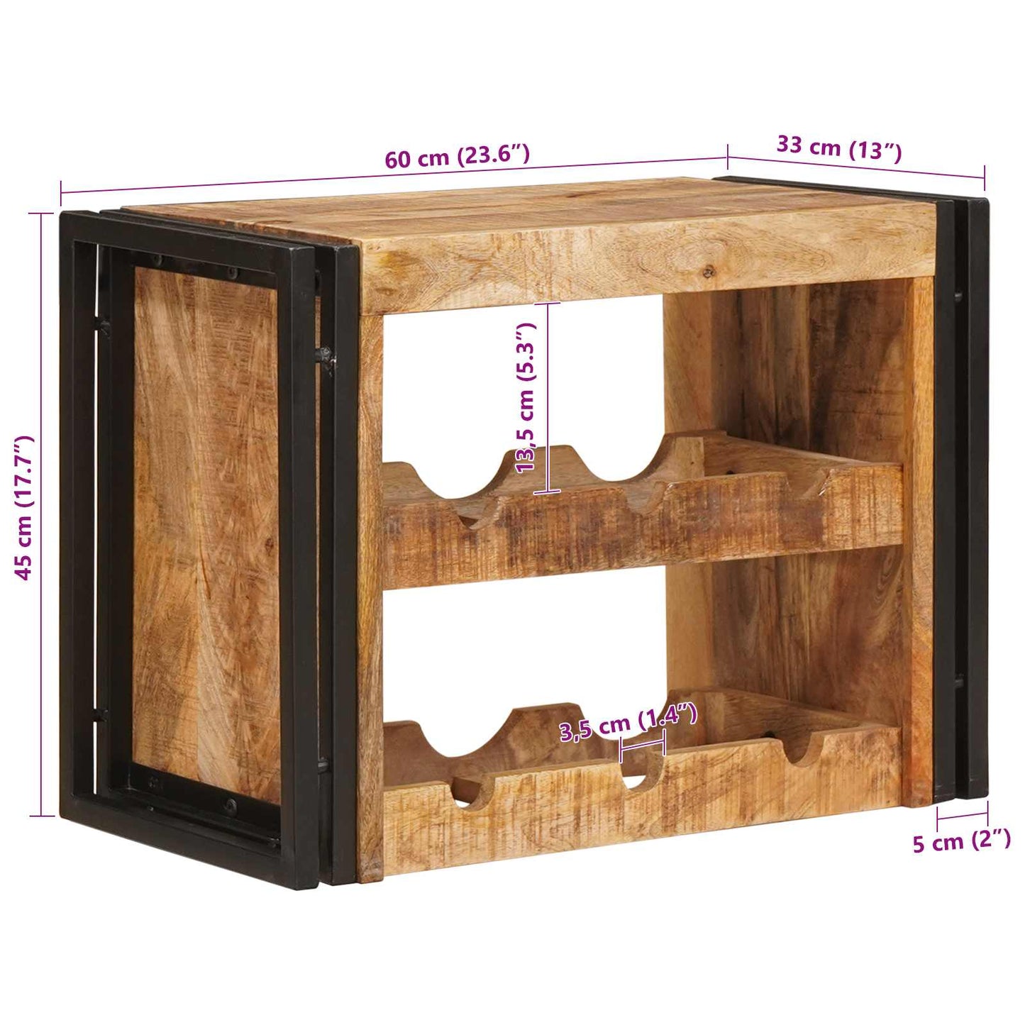 Wijnrek Bruin 100 x 45 x 33 cm Massief Ruw Mango Hout