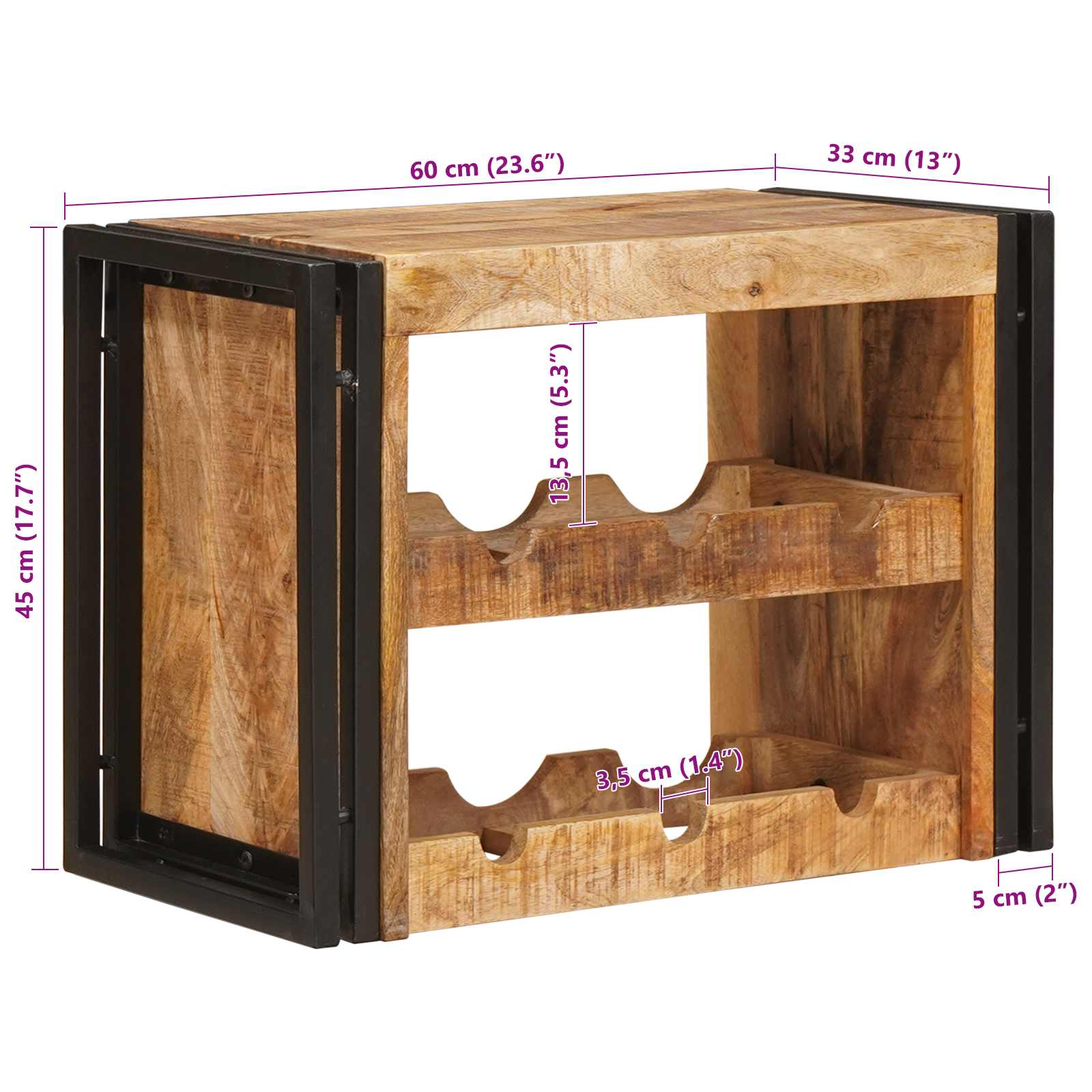 Wijnrek Bruin 100 x 45 x 33 cm Massief Ruw Mango Hout