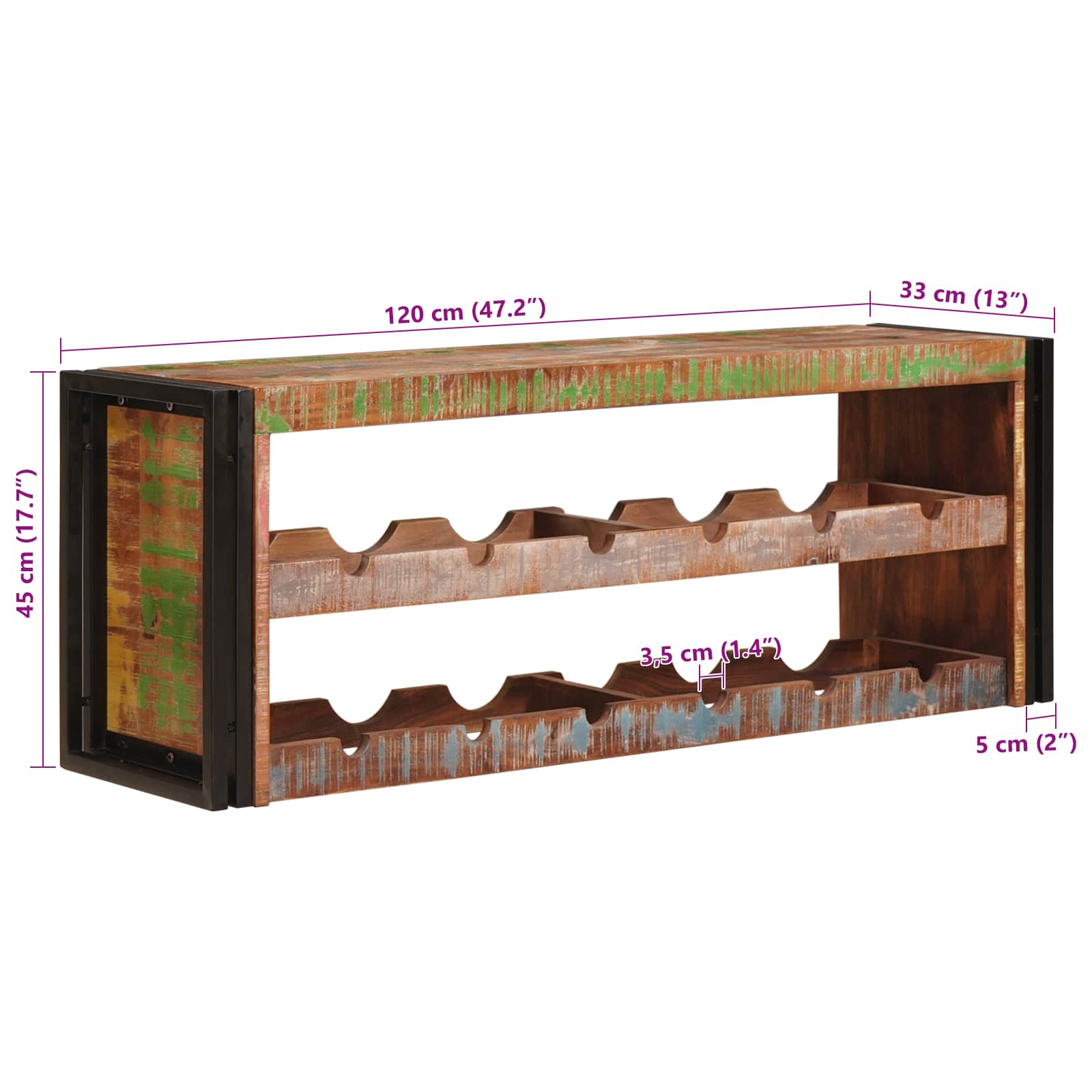 Wijnrek Bruin 100 x 45 x 33 cm Massief gerecycled hout